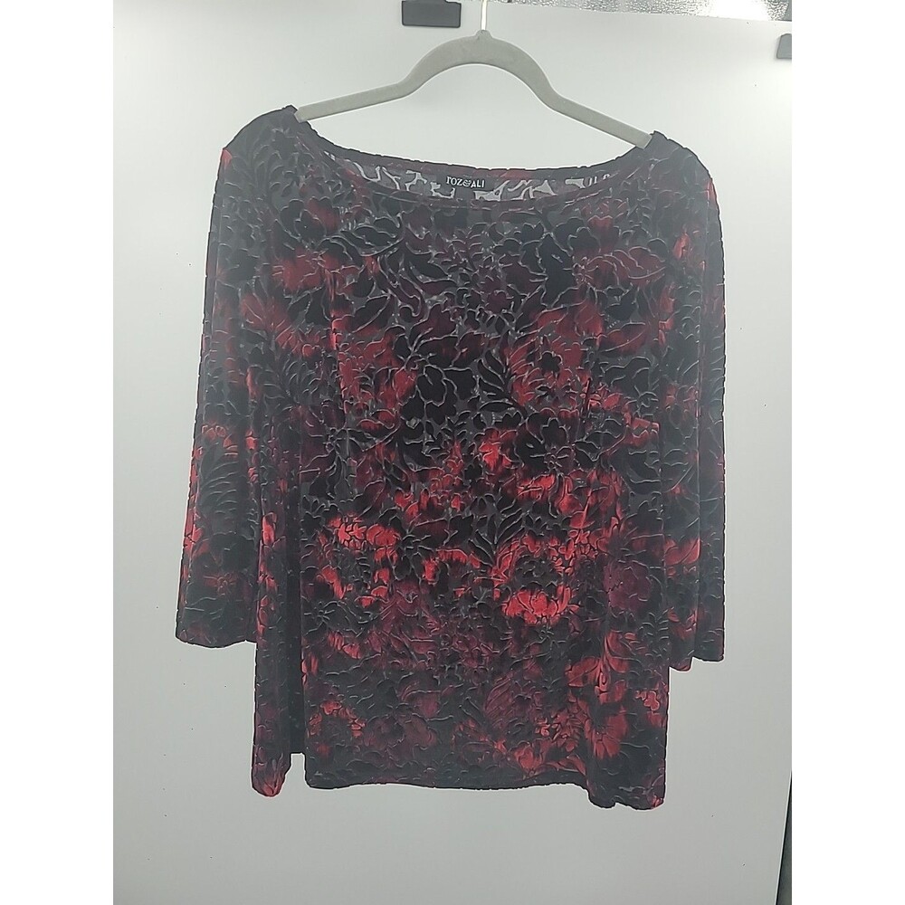 Roz & Ali Burnt-out Velvet Top Sz L Whimsigoth Dark Fairy Floral Witchy